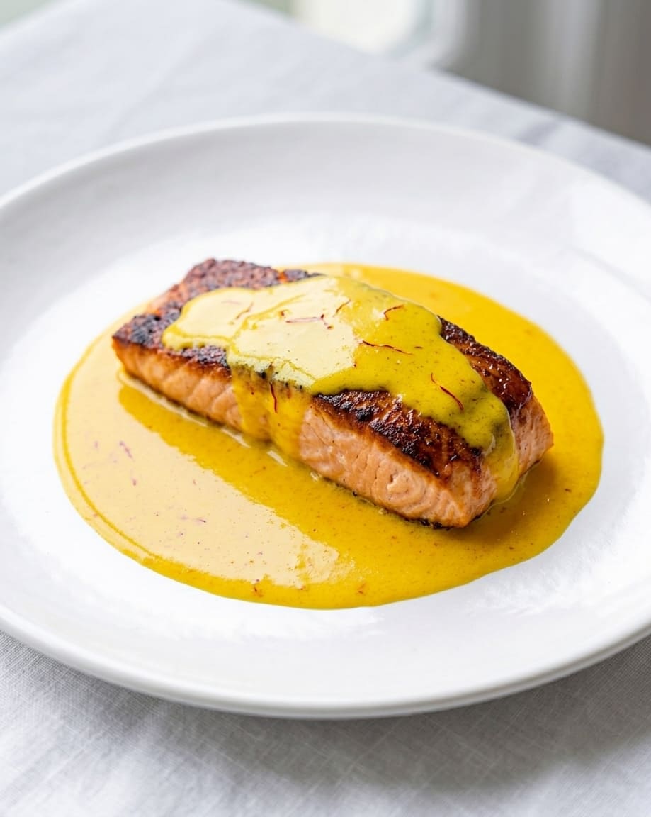 Pavé de saumon, sauce safran